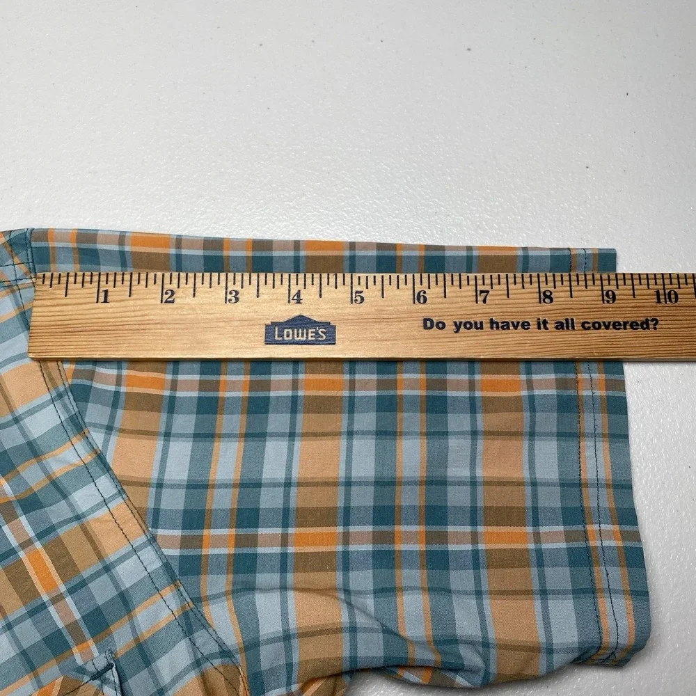 Outdoor Research Porter Shirt M S/S Blue Orange Plaid Hiking Gorpcore V056